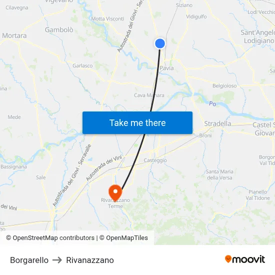 Borgarello to Rivanazzano map