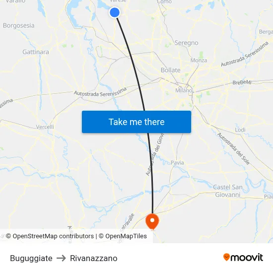 Buguggiate to Rivanazzano map