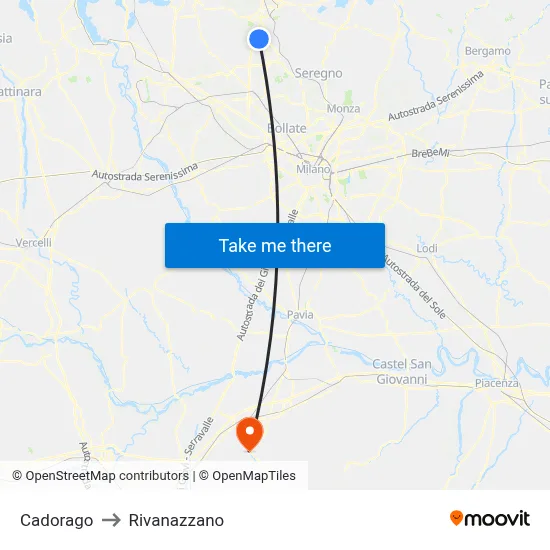 Cadorago to Rivanazzano map