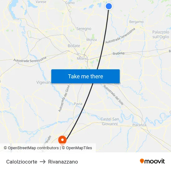 Calolziocorte to Rivanazzano map