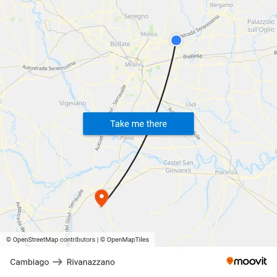 Cambiago to Rivanazzano map
