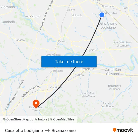 Casaletto Lodigiano to Rivanazzano map