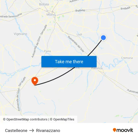 Castelleone to Rivanazzano map