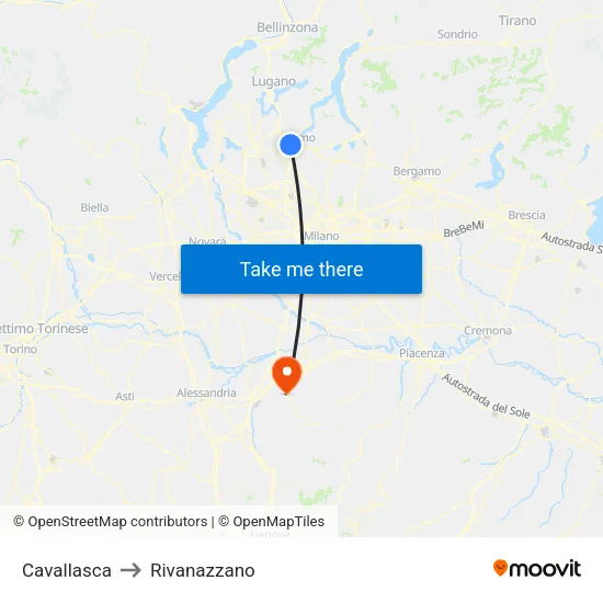 Cavallasca to Rivanazzano map