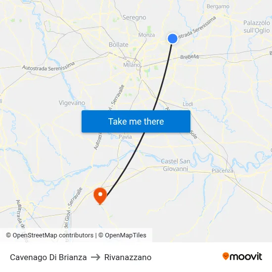 Cavenago Di Brianza to Rivanazzano map