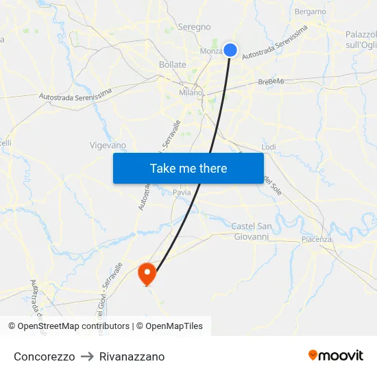 Concorezzo to Rivanazzano map