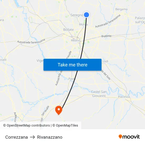 Correzzana to Rivanazzano map