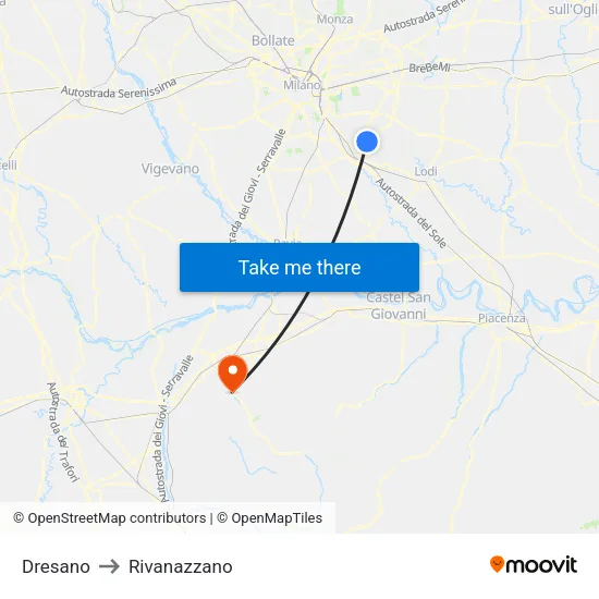 Dresano to Rivanazzano map