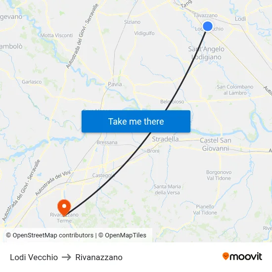 Lodi Vecchio to Rivanazzano map