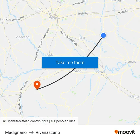 Madignano to Rivanazzano map