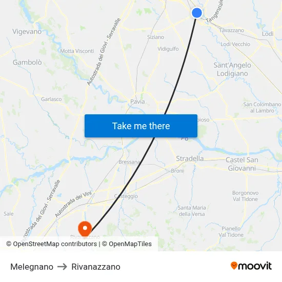 Melegnano to Rivanazzano map