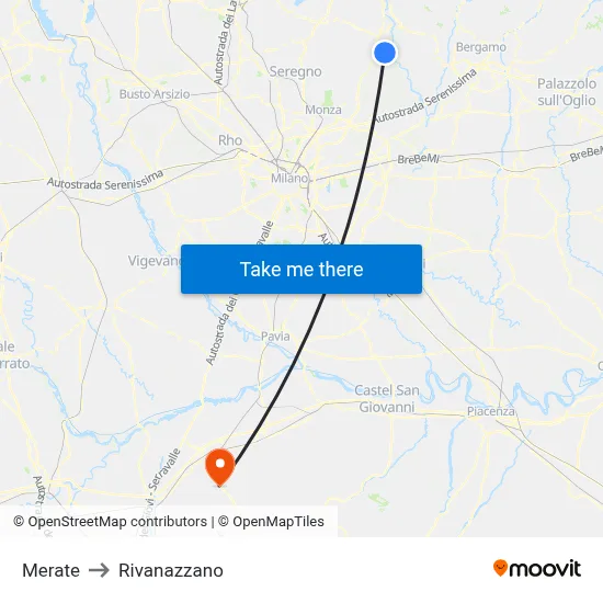 Merate to Rivanazzano map