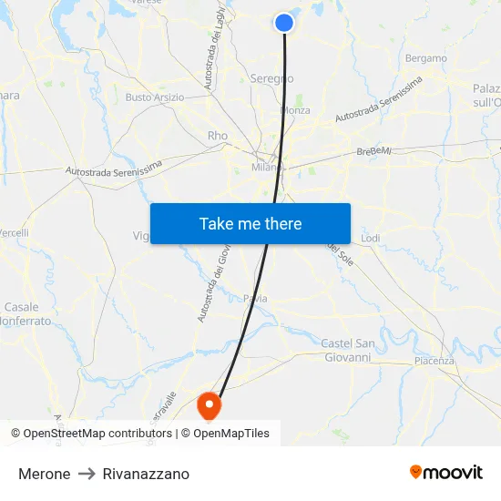 Merone to Rivanazzano map