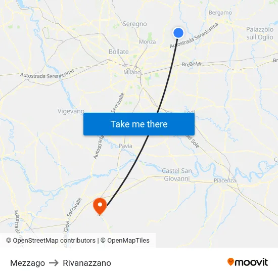 Mezzago to Rivanazzano map
