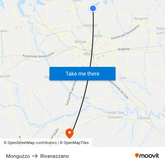 Monguzzo to Rivanazzano map