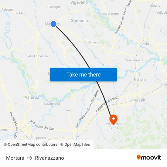 Mortara to Rivanazzano map