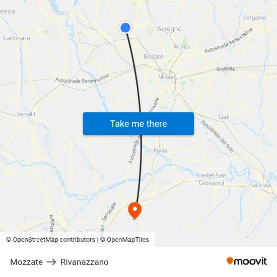 Mozzate to Rivanazzano map