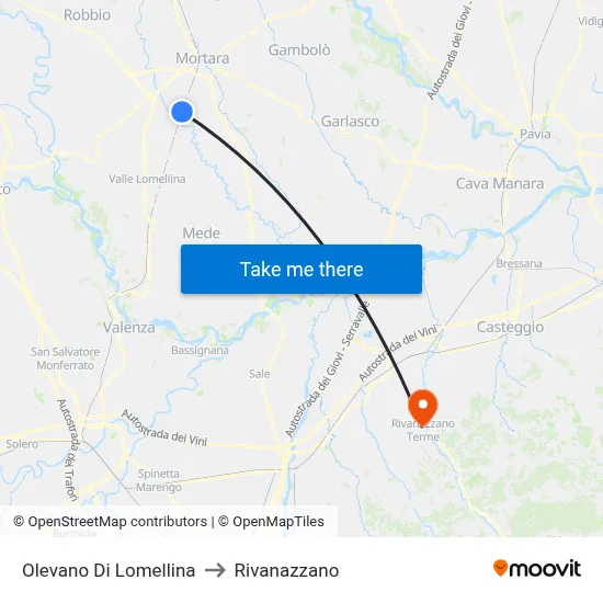 Olevano Di Lomellina to Rivanazzano map