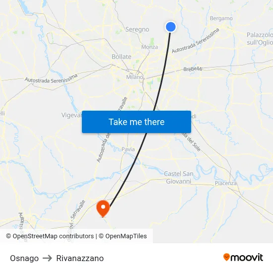 Osnago to Rivanazzano map