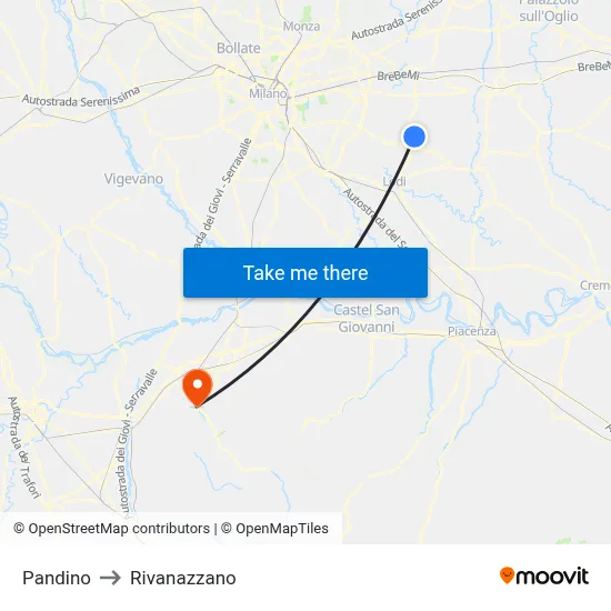 Pandino to Rivanazzano map