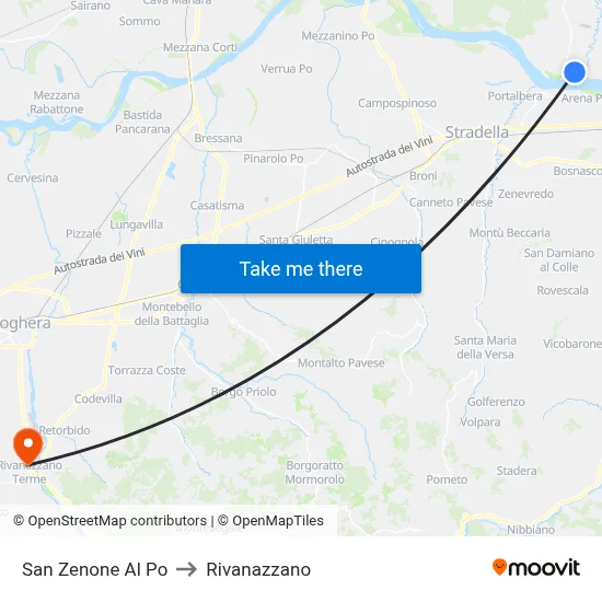 San Zenone al Po to Rivanazzano map