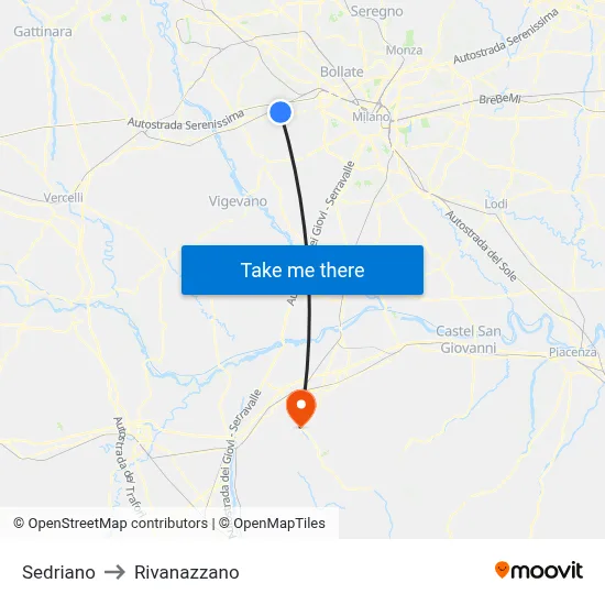 Sedriano to Rivanazzano map