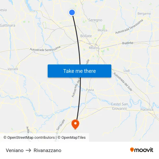 Veniano to Rivanazzano map