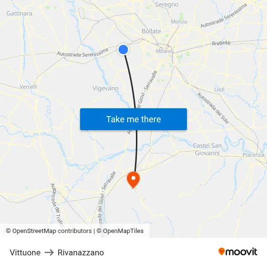 Vittuone to Rivanazzano map