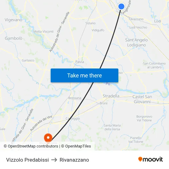 Vizzolo Predabissi to Rivanazzano map