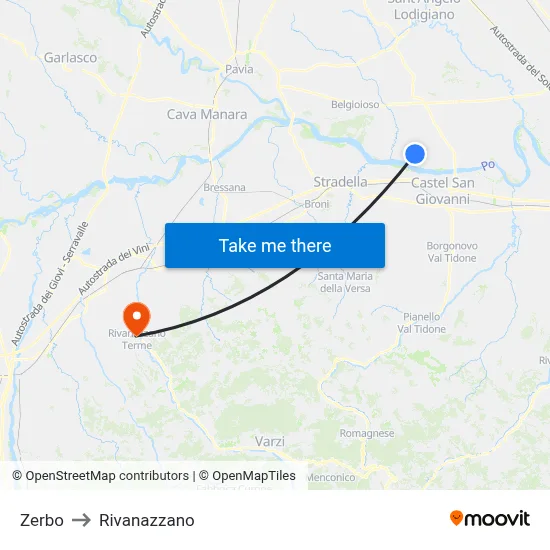 Zerbo to Rivanazzano map