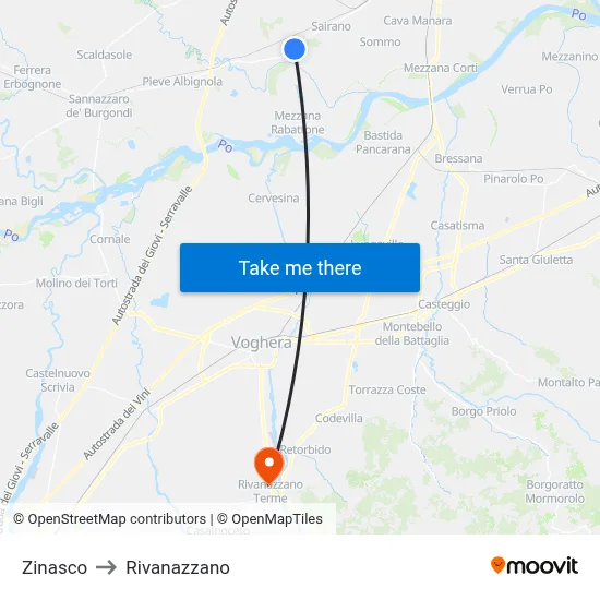 Zinasco to Rivanazzano map