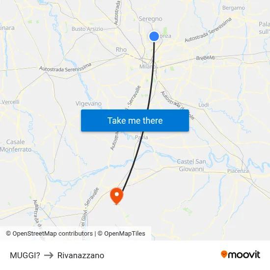 Muggiò to Rivanazzano map