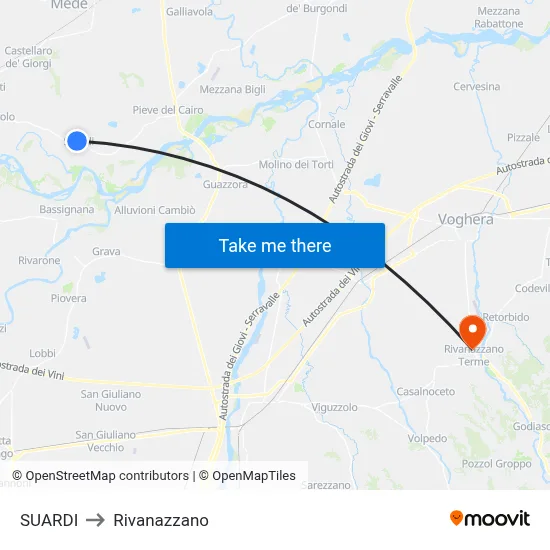 Suardi to Rivanazzano map
