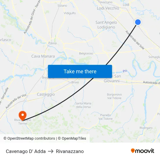 Cavenago D' Adda to Rivanazzano map