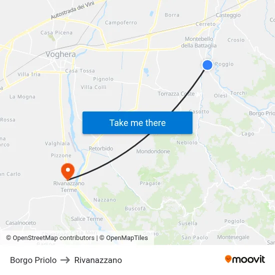 Borgo Priolo to Rivanazzano map