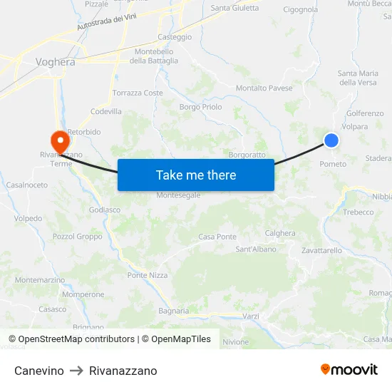 Canevino to Rivanazzano map