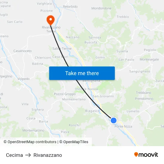 Cecima to Rivanazzano map