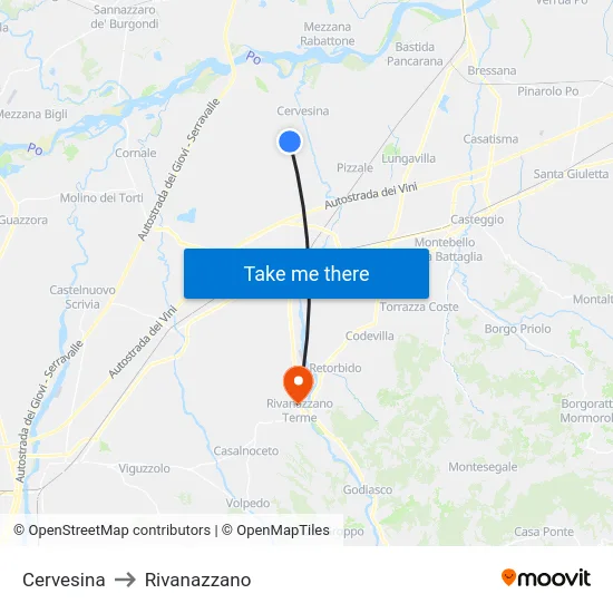 Cervesina to Rivanazzano map