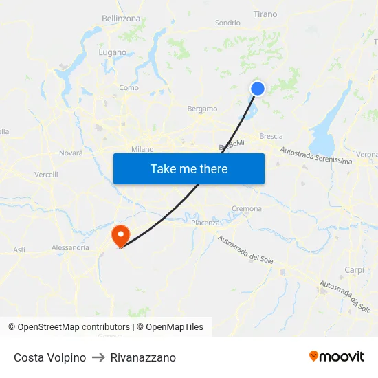 Costa Volpino to Rivanazzano map