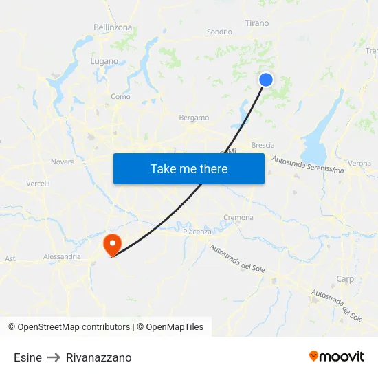 Esine to Rivanazzano map