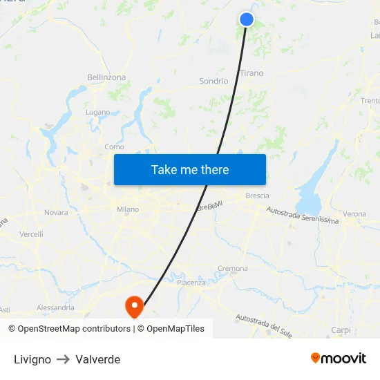 Livigno to Valverde map