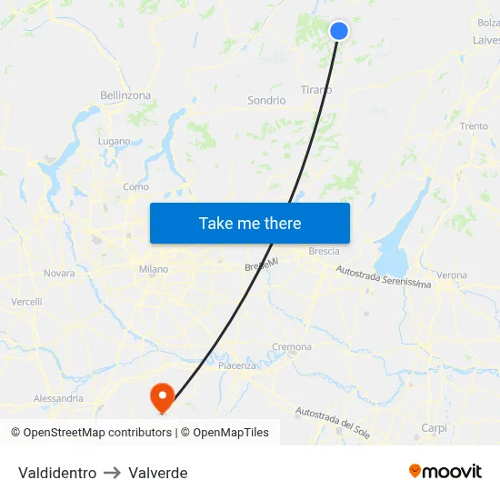 Valdidentro to Valverde map