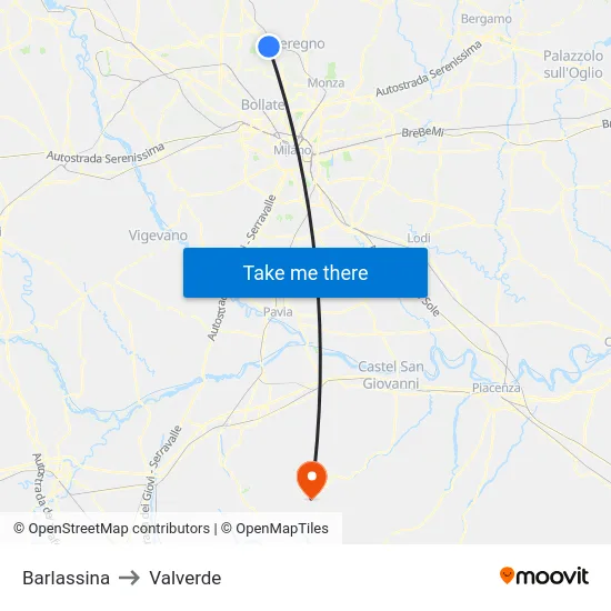 Barlassina to Valverde map