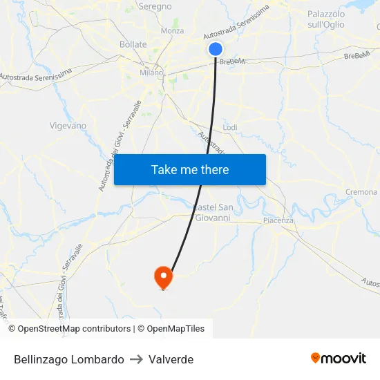 Bellinzago Lombardo to Valverde map