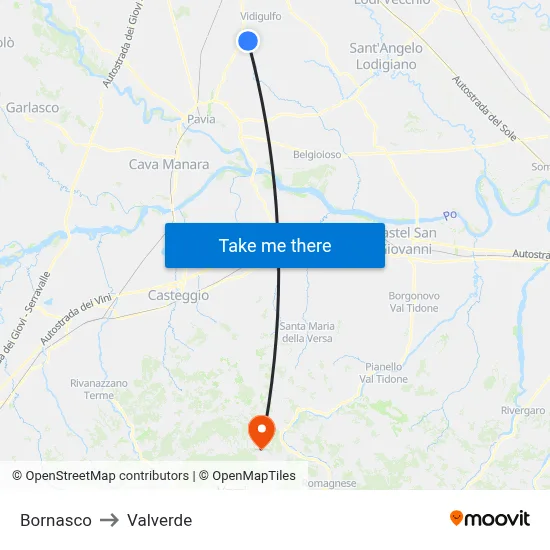 Bornasco to Valverde map