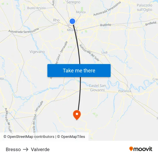 Bresso to Valverde map