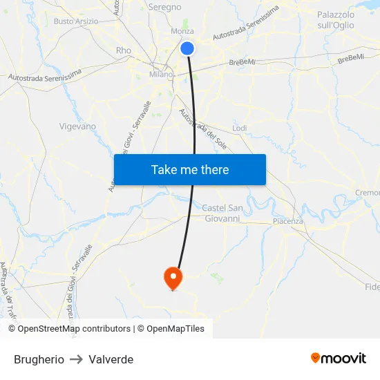Brugherio to Valverde map