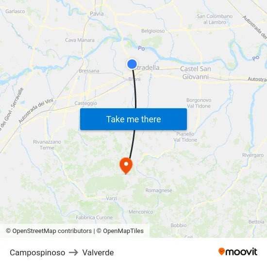 Campospinoso to Valverde map