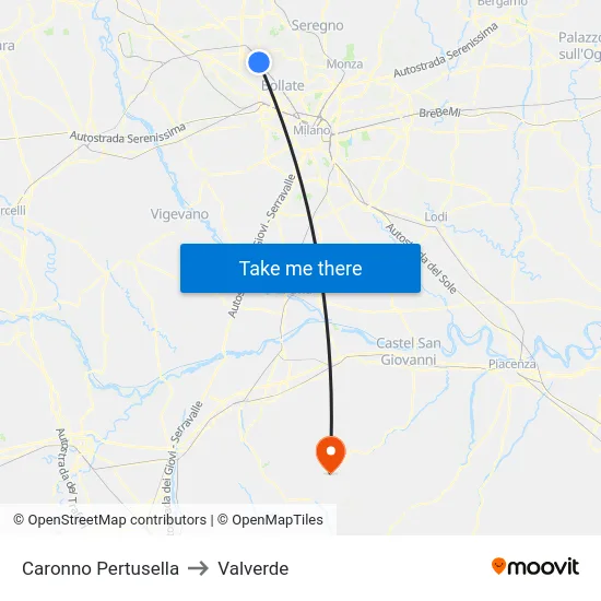 Caronno Pertusella to Valverde map
