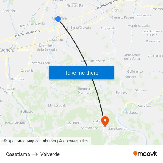 Casatisma to Valverde map